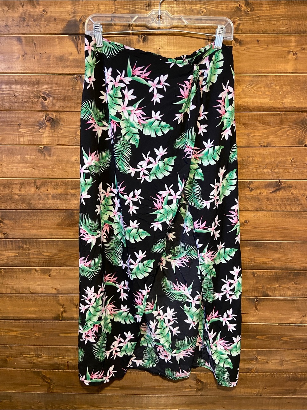 La Vie En Rose Black Floral Print Swim Cover-Up - Large